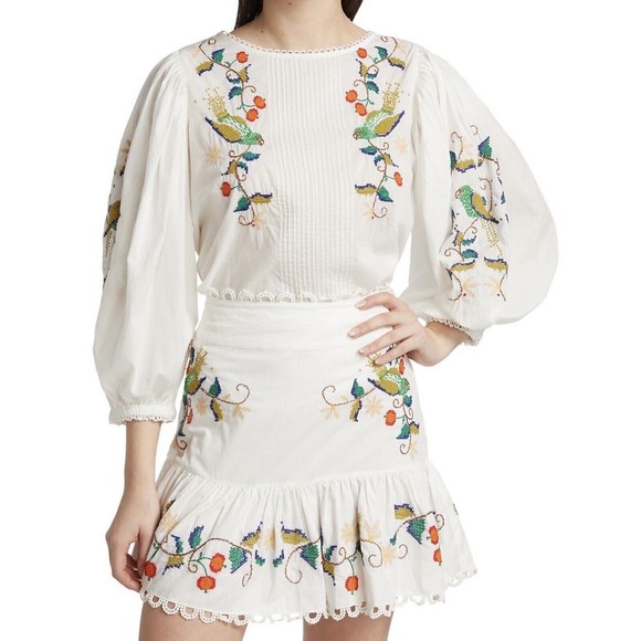 FARM Rio Dresses & Skirts - Farm Rio Anthropologie Pitanga Embroidered Mini Skirt White Floral XS New